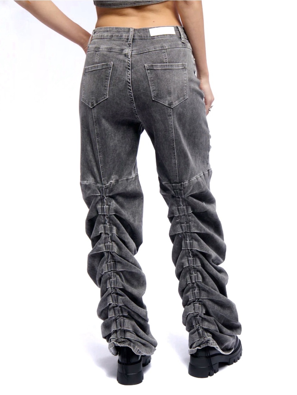 Akira Jeans Women 26x34 Tall Large Gray Ruched Baggy Loose Grunge Never Change